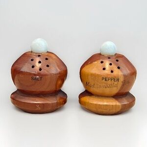 Vintage Wooden Salt & Pepper Shakers Madisonville TN Souvenir Retro Kitchen MCM